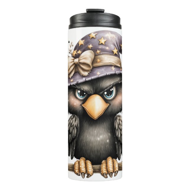 Just hanging around, Mysterious, mischievous Crow. Thermal Tumbler (Front)