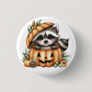 Just hanging around, Playful Racoon In Pumpkin 3 Cm Round Badge