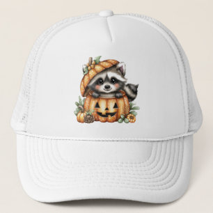 Just hanging around, Playful Racoon In Pumpkin Trucker Hat