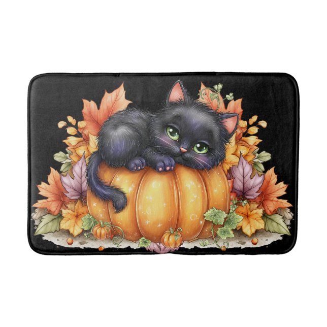 Just hanging around, Resting Kitten In Pumpkin Bath Mat (Front)