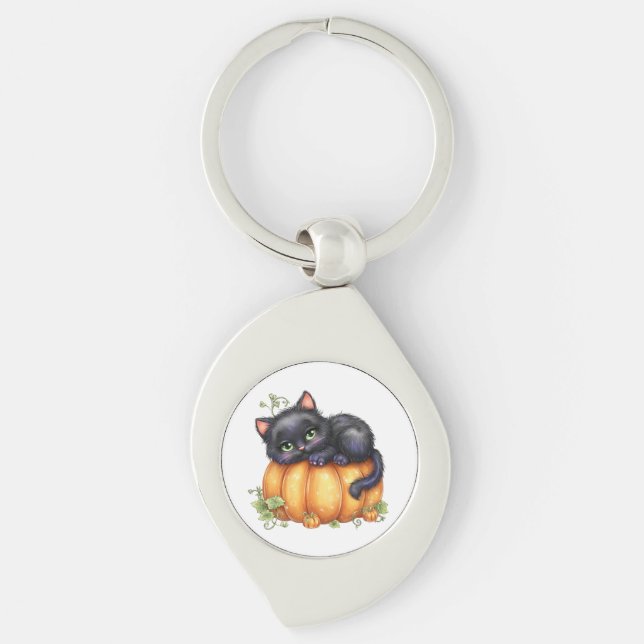 Just hanging around, Resting Kitten In Pumpkin Key Ring (Front)