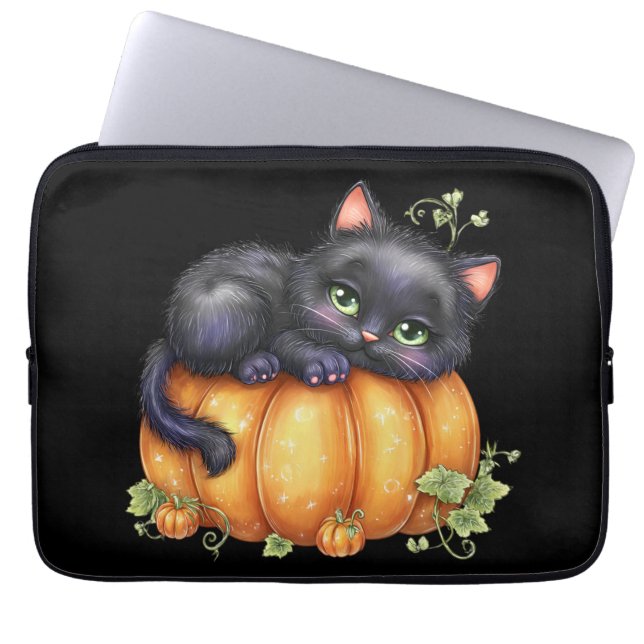Just hanging around, Resting Kitten In Pumpkin Laptop Sleeve (Front)