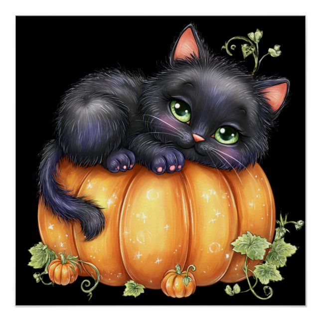 Just hanging around, Resting Kitten In Pumpkin Poster (Front)