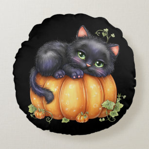 Just hanging around, Resting Kitten In Pumpkin Round Cushion