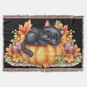 Just hanging around, Resting Kitten In Pumpkin Throw Blanket