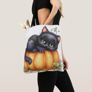 Just hanging around, Resting Kitten In Pumpkin Tote Bag