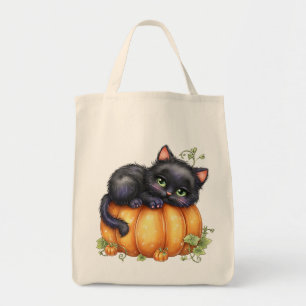 Just hanging around, Resting Kitten In Pumpkin Tote Bag