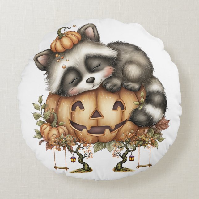Just hanging around, Sleepy Racoon Round Cushion (Front)