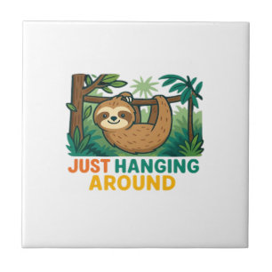 Just Hanging Around (Sleepy Sloth) Essential T-Shi Ceramic Tile