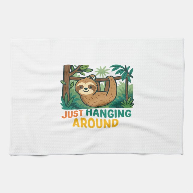 Just Hanging Around (Sleepy Sloth) Essential T-Shi Tea Towel (Horizontal)
