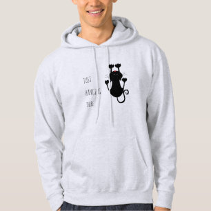 Just hanging there black cat cartoon funny text hoodie