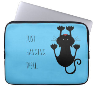 Just hanging there black cat cartoon funny text laptop sleeve