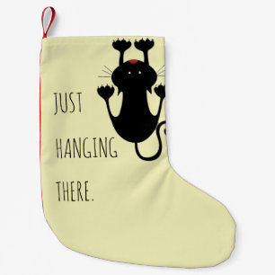 Just hanging there black cat cartoon funny text small christmas stocking