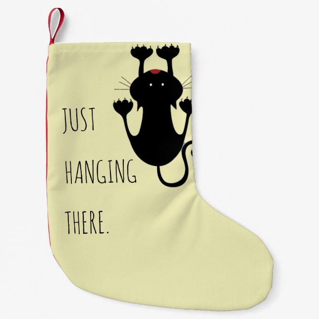 Just hanging there black cat cartoon funny text small christmas stocking (Front)