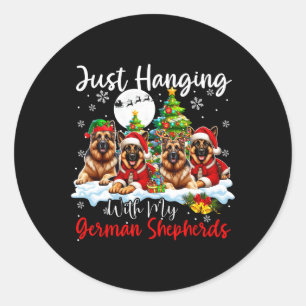 Just Hanging With My German Shepherds Xmas Three S Classic Round Sticker