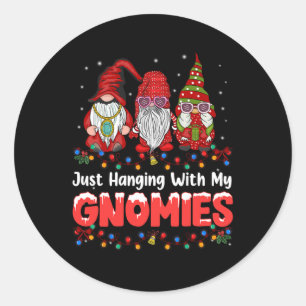 Just Hanging With My Gnomies Pajama Cute Gnome Chr Classic Round Sticker