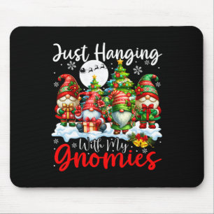 Just Hanging With My Gnomies Xmas Three Santa Dogs Mouse Pad