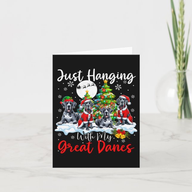 Just Hanging With My Great Danes Xmas Three Santa  Card (Front)