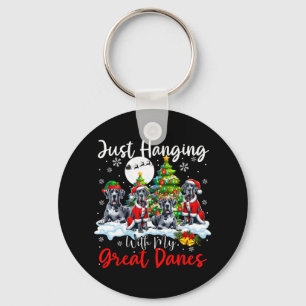Just Hanging With My Great Danes Xmas Three Santa Key Ring