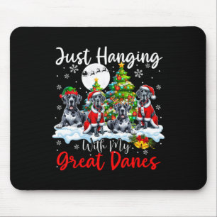 Just Hanging With My Great Danes Xmas Three Santa Mouse Pad