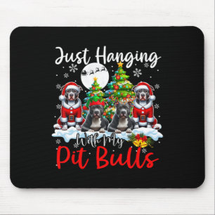 Just Hanging With My Pit Bulls Xmas Three Santa Do Mouse Pad