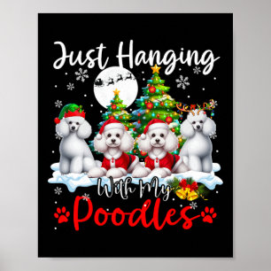 Just Hanging With My Poodles Xmas Three Santa Dogs Poster