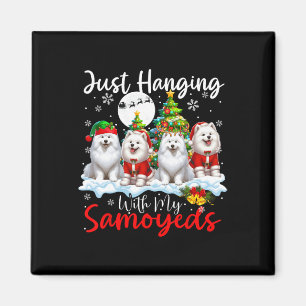 Just Hanging With My Samoyeds Xmas Three Santa Dog Magnet