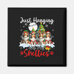 Just Hanging With My Shelties Xmas Three Santa Dog Magnet