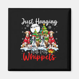 Just Hanging With My Whippets Xmas Three Santa Dog Magnet