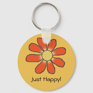 Just Happy red flower on any Colour Key Ring
