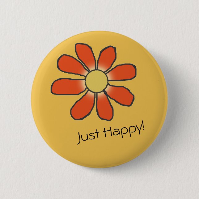JUST HAPPY Red Graphical Flower 6 Cm Round Badge (Front)