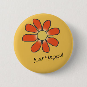 JUST HAPPY Red Graphical Flower 6 Cm Round Badge