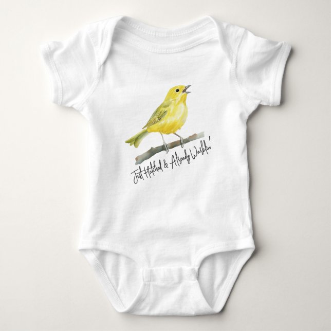 Just Hatched & Already Warblin’ Yellow Warbler Baby Bodysuit (Front)