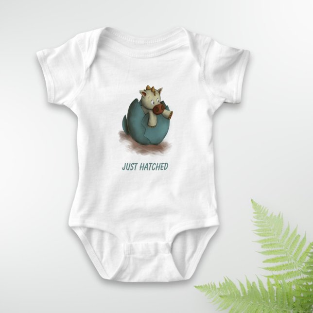 Just Hatched Cute Baby Dragon Newborn Illustration Bodysuit (Just hatched gender neutral dinosaur baby bodysuit)