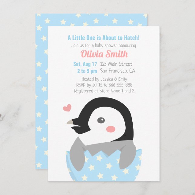 Just Hatched Little Penguin Baby Shower Invitation (Front/Back)