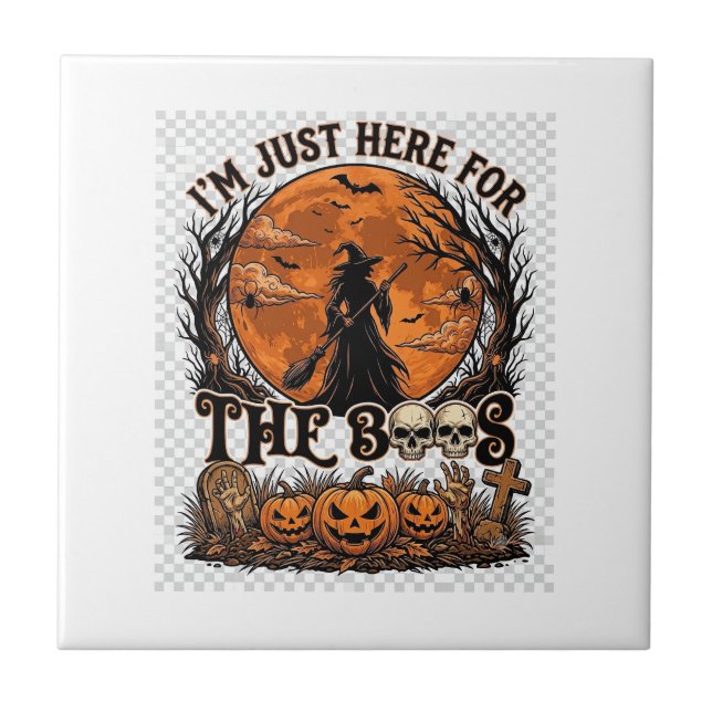 Just Here Boos Halloween Witch Moon Pumpkins_1 Ceramic Tile (Front)
