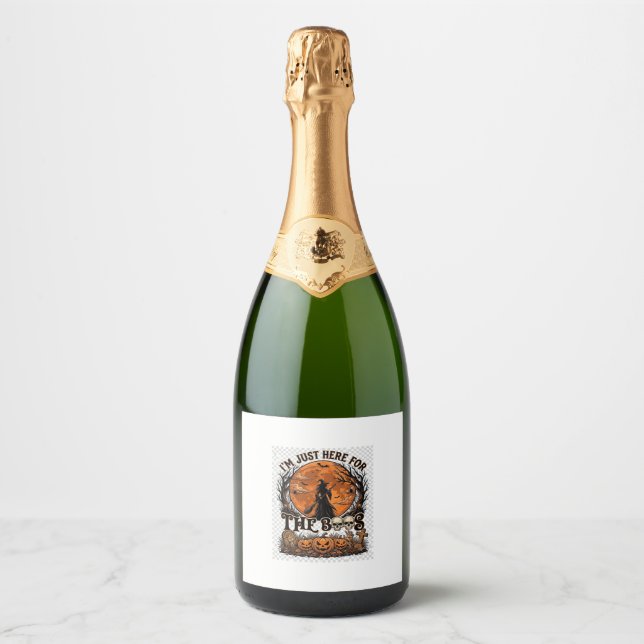 Just Here Boos Halloween Witch Moon Pumpkins_1 Sparkling Wine Label (Front)