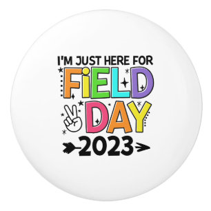 Just Here For Field Day 2023 Peace Sign Teacher St Ceramic Knob