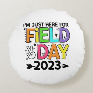Just Here For Field Day 2023 Peace Sign Teacher St Round Cushion
