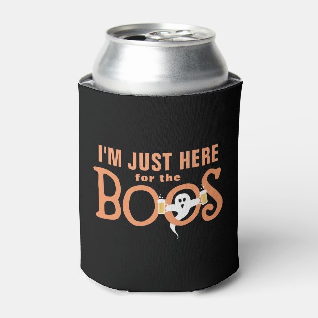 Just Here for the Boos Funny Halloween Pun Beer Can Cooler (Can Front)