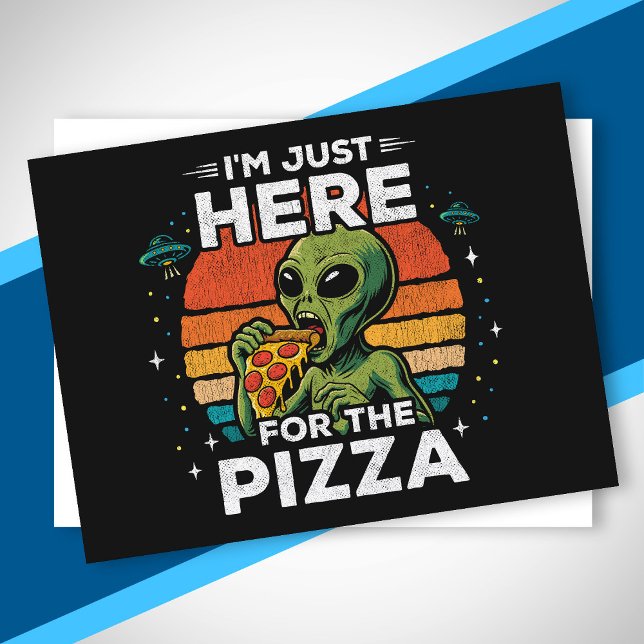 Just Here for the Pizza Retro Space Funny Alien Holiday Postcard (Creator Uploaded)