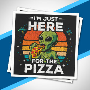 Just Here for the Pizza Retro Space Funny Alien Napkin