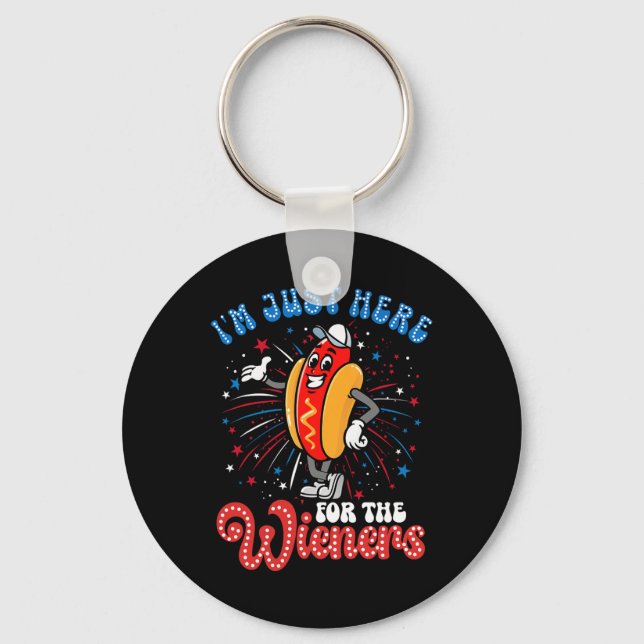 Just Here For The Wieners Firework Hot Dog 4th Of  Key Ring (Front)