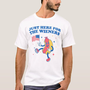 Just Here For The Wieners Funny BBQ Retro Cartoon T-Shirt