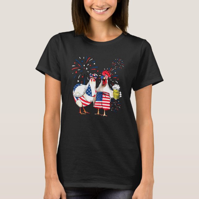 Just Here To Bang Usa Flag Chicken Beer Firework 4 T-Shirt (Front)