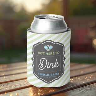 Just Here To Dink Green Stripe Pickleball  Can Cooler