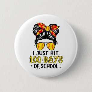 Just Hit Happy 100 Days Of School Softball Messy B 6 Cm Round Badge