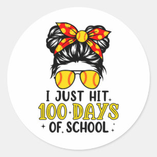 Just Hit Happy 100 Days Of School Softball Messy B Classic Round Sticker