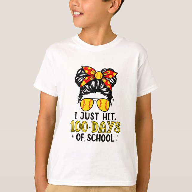 Just Hit Happy 100 Days Of School Softball Messy B T-Shirt (Front)