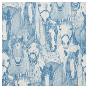 just horses cobalt blue half pearl fabric